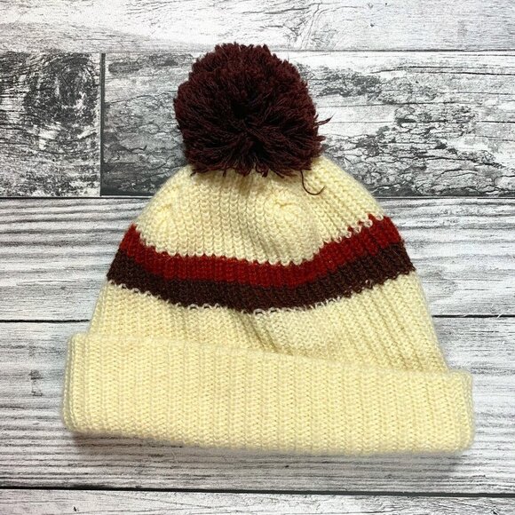 Vintage Beanie Pom Pom Knit Hat Toque - Picture 1 of 6